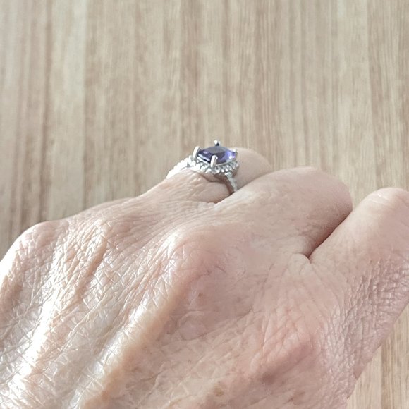 Radiant Simulated Amethyst Halo Ring - Platinum Plated - Picture 5 of 5